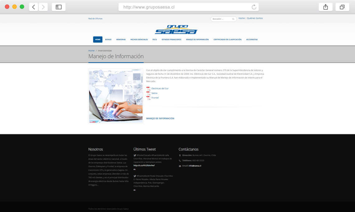 Diseño Web Corporativo Grupo Saesa