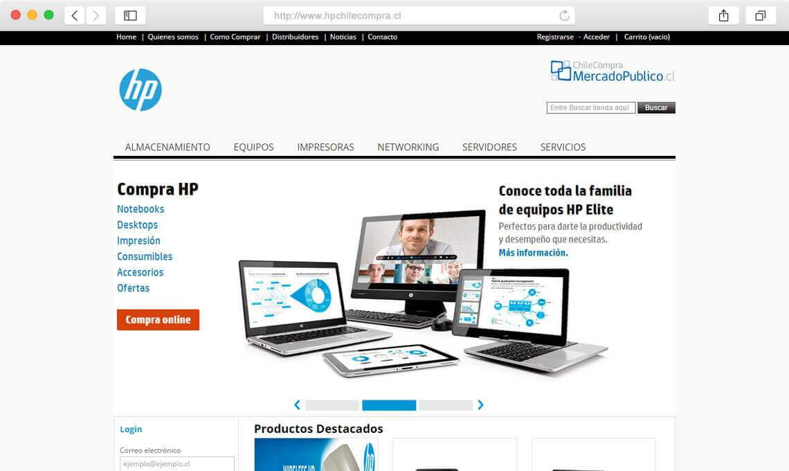 Diseño web catálogo Hp Chile Compra