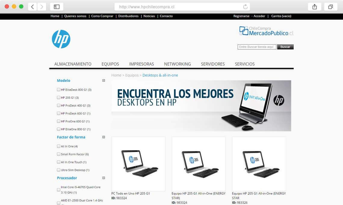Diseño web catálogo Hp Chile Compra