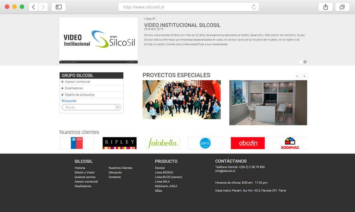 Diseño web catálogo silcosil